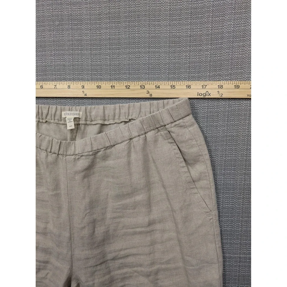 Eileen Fisher Pants Womens M Beige Linen Ankle Elastic Waist Pockets Relaxed Fit